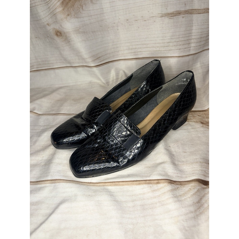 Black Croc-Embossed Leather Loafers - Women